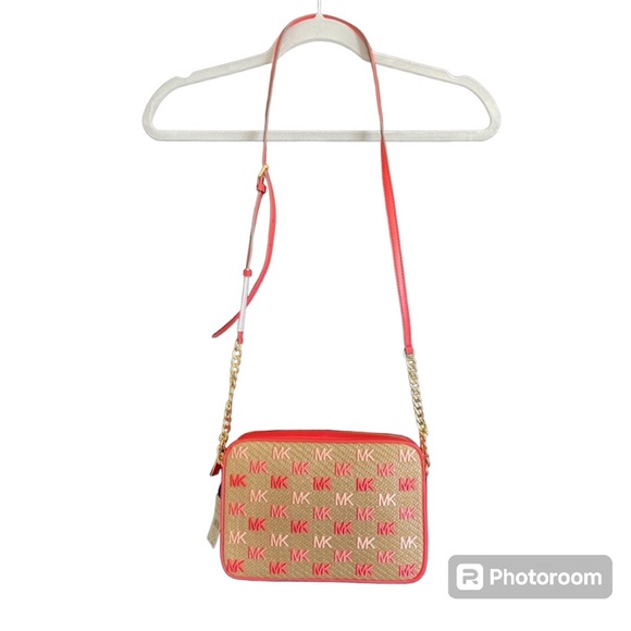 Michael Kors NWT! Jet Set Large East West Crossbody Bag - Straw Embroidered Logo - Picture 6 of 12